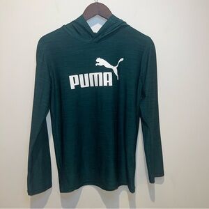 PUMA Youth Large (14/16) Long Sleeve Logo Hooded Short Dark Green Comfort